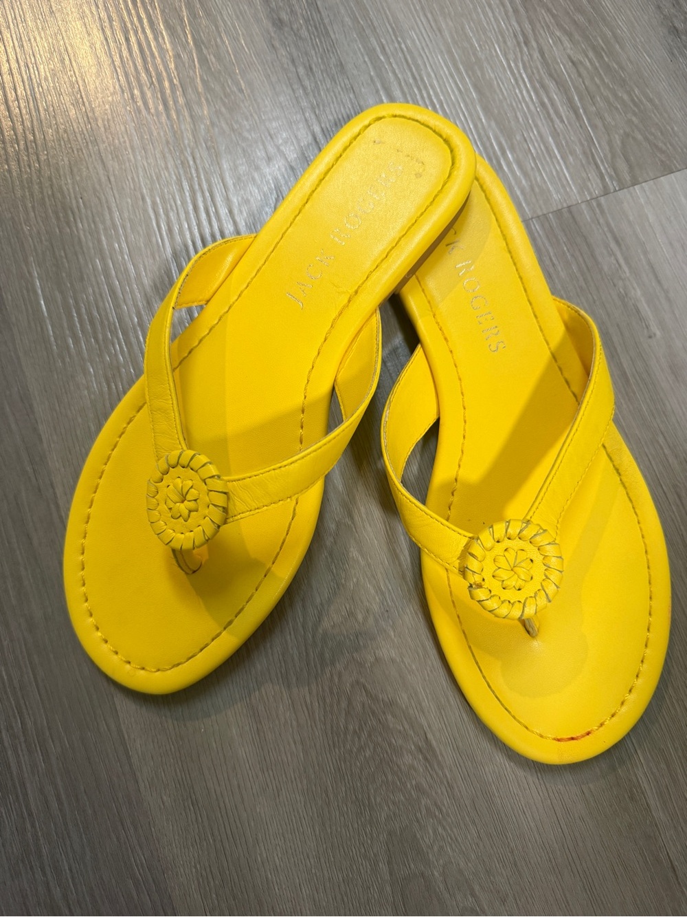 Jack Rogers Bright Yellow Leather Thong Sandals